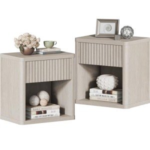 Set of 2 Modern Wood Nightstands with Drawer