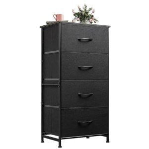 Stylish 4-Drawer Fabric Dresser in Charcoal Black