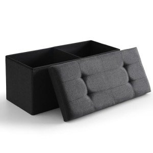 Black Foldable Storage Ottoman Bench with Lid