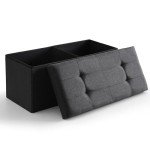 Black Foldable Storage Ottoman Bench with Lid