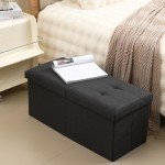 Black Foldable Storage Ottoman Bench with Lid