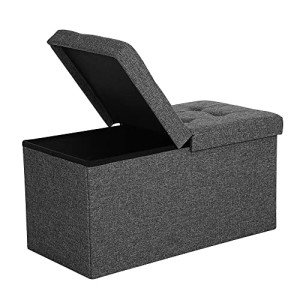 Slate Gray Foldable Storage Ottoman Bench