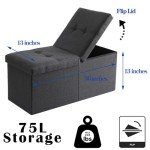 Black Foldable Storage Ottoman Bench with Lid
