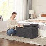 Slate Gray Foldable Storage Ottoman Bench