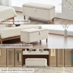 Off-White Boucle Storage Ottoman Bench for Home