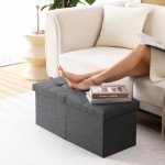 Black Foldable Storage Ottoman Bench with Lid