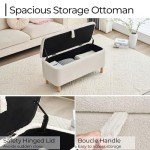 Off-White Boucle Storage Ottoman Bench for Home