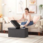 Slate Gray Foldable Storage Ottoman Bench