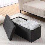 Black Foldable Storage Ottoman Bench with Lid