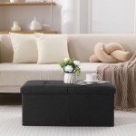 Black Foldable Storage Ottoman Bench with Lid