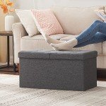 Slate Gray Foldable Storage Ottoman Bench