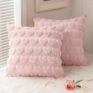 Light Pink Heart Decorative Pillow Covers, 18x18 Inch