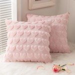 Light Pink Heart Decorative Pillow Covers, 18x18 Inch