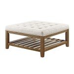 Large Ivory Upholstered Tufted Ottoman Coffee Table