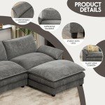 L-Shaped Modular Sectional Sofa with Ottoman - Grey