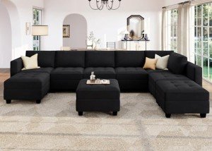 Velvet U-Shaped Modular Sectional Sofa with Storage