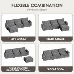 L-Shaped Modular Sectional Sofa with Ottoman - Grey