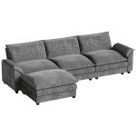L-Shaped Modular Sectional Sofa with Ottoman - Grey