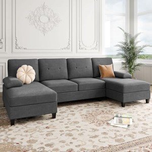 U-Shaped Sectional Sofa with Double Chaise - Black
