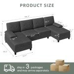 U-Shaped Sectional Sofa with Double Chaise - Black