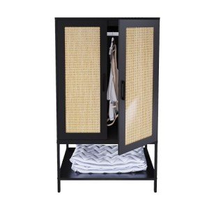 Stylish Rattan Wardrobe Closet with Shelves