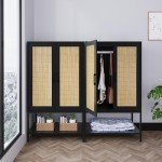 Stylish Rattan Wardrobe Closet with Shelves