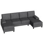 U-Shaped Sectional Sofa with Double Chaise - Black
