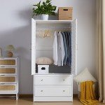 White Woven Door Wardrobe Closet with Drawers