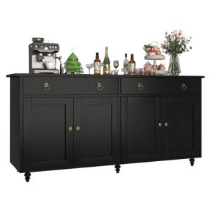 Black Buffet Cabinet with Drawers and Adjustable Shelves