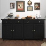Black Buffet Cabinet with Drawers and Adjustable Shelves