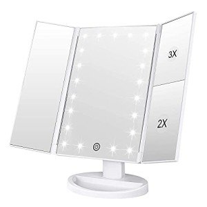 WEILY LED Lighted Tri-Fold Makeup Mirror