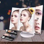 WEILY LED Lighted Tri-Fold Makeup Mirror