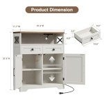 White Farmhouse Storage Cabinet with Doors & Drawers