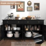 Black Buffet Cabinet with Drawers and Adjustable Shelves