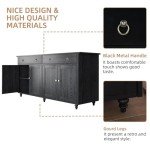 Black Buffet Cabinet with Drawers and Adjustable Shelves