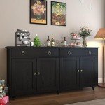 Black Buffet Cabinet with Drawers and Adjustable Shelves