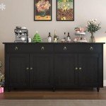 Black Buffet Cabinet with Drawers and Adjustable Shelves