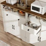White Farmhouse Storage Cabinet with Doors & Drawers
