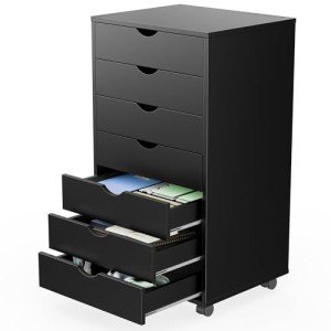 Mobile 7-Drawer Wooden Dresser with Wheels