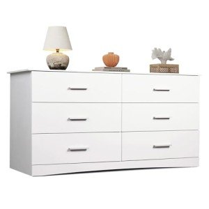 Modern White 6-Drawer Wood Dresser for Bedroom