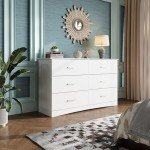 Modern White 6-Drawer Wood Dresser for Bedroom