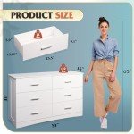 Modern White 6-Drawer Wood Dresser for Bedroom
