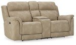 Beige Power Reclining Loveseat with Console & Headrest