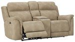 Beige Power Reclining Loveseat with Console & Headrest