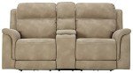 Beige Power Reclining Loveseat with Console & Headrest