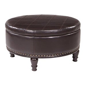 Augusta Round Storage Ottoman with Serving Tray, Espresso