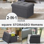 Dark Gray Storage Ottoman with Footrest Function