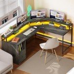 Grey L-Shaped Desk with Drawer and Cubbies