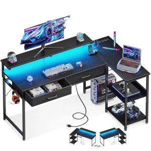 L-Shaped Gaming Desk with USB Ports and Storage