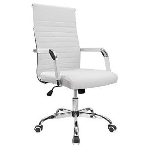 Adjustable White PU Leather Office Desk Chair
